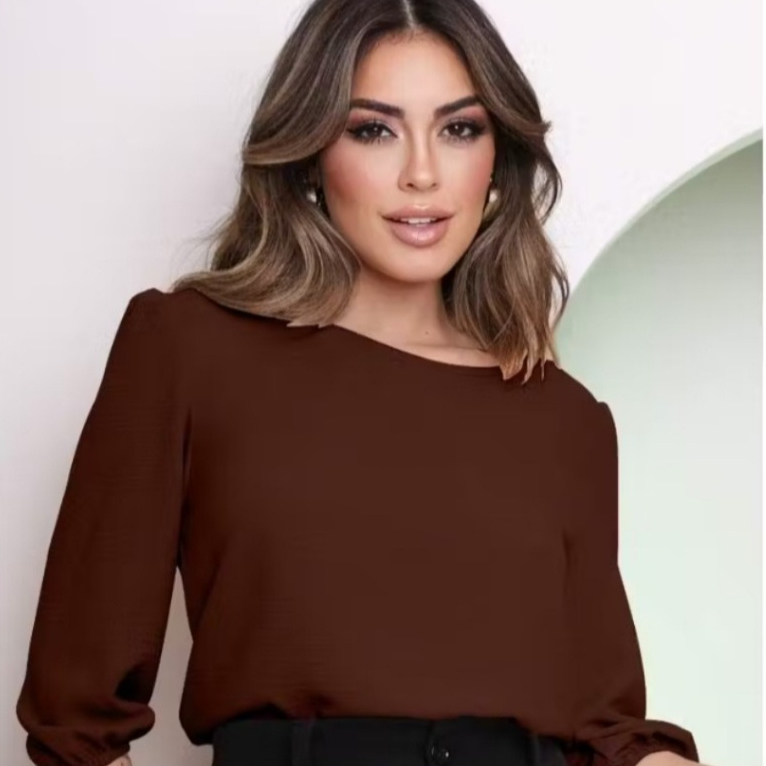 Blusa Feminina Alfaiataria Elegante Social Basica MANGA 3/4