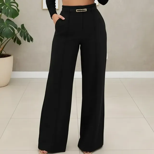 Calça pantalona preta de alfaiataria com cinto