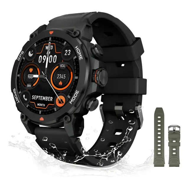 Smartwatch Aurafit G6 preto com pulseira esportiva