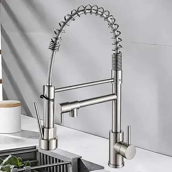 Torneira gourmet monocomando em aço inox escovado
