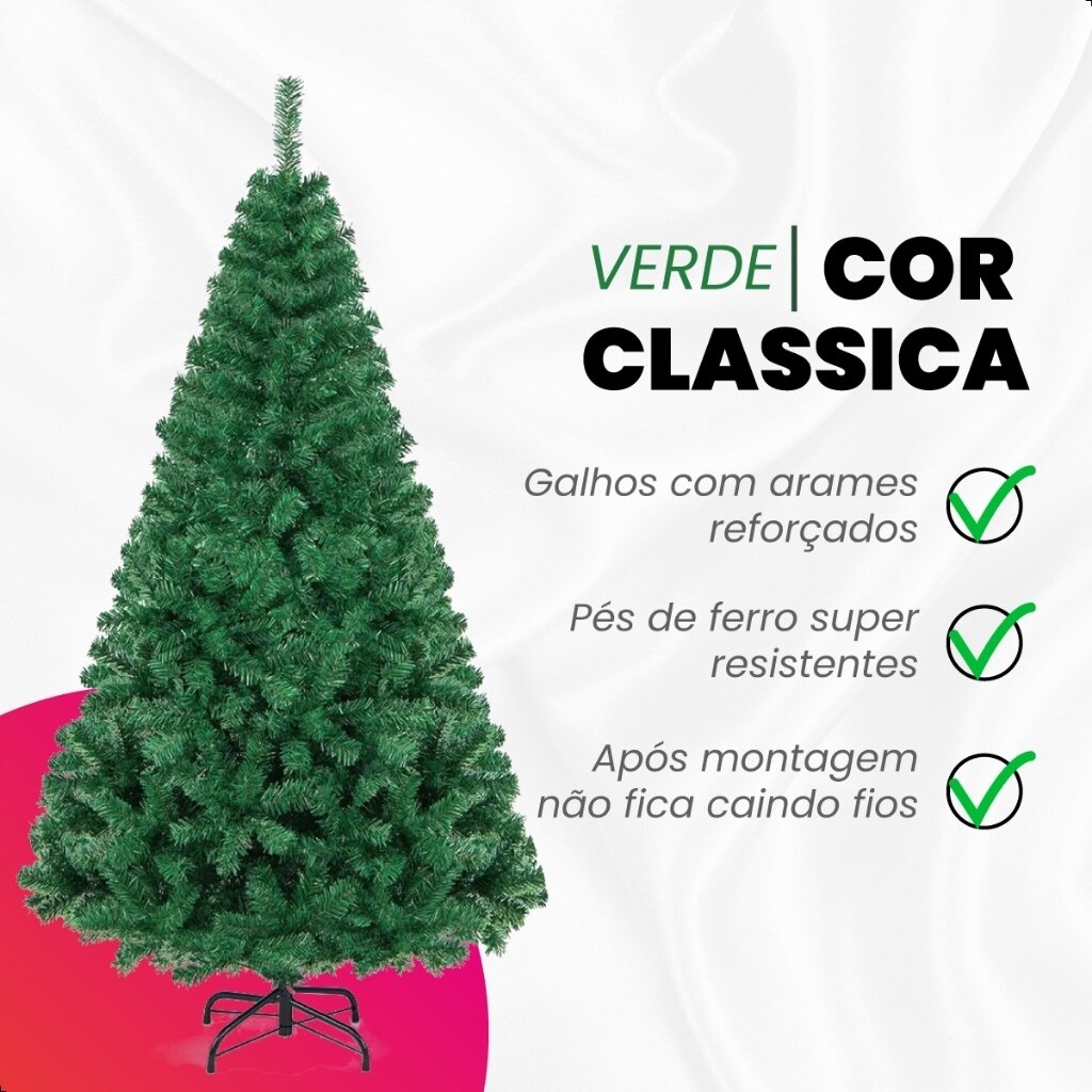 Árvore de Natal verde de 2,10 metros com muitos galhos