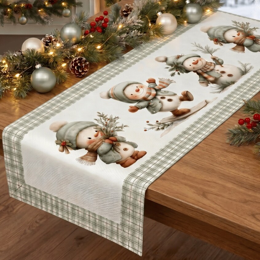 Caminho de mesa com decoração natalina