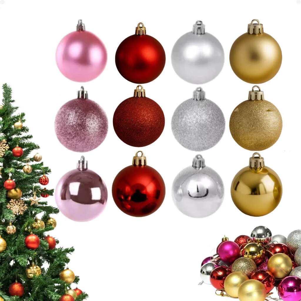 Bolinhas vermelhas e douradas para árvore de Natal
