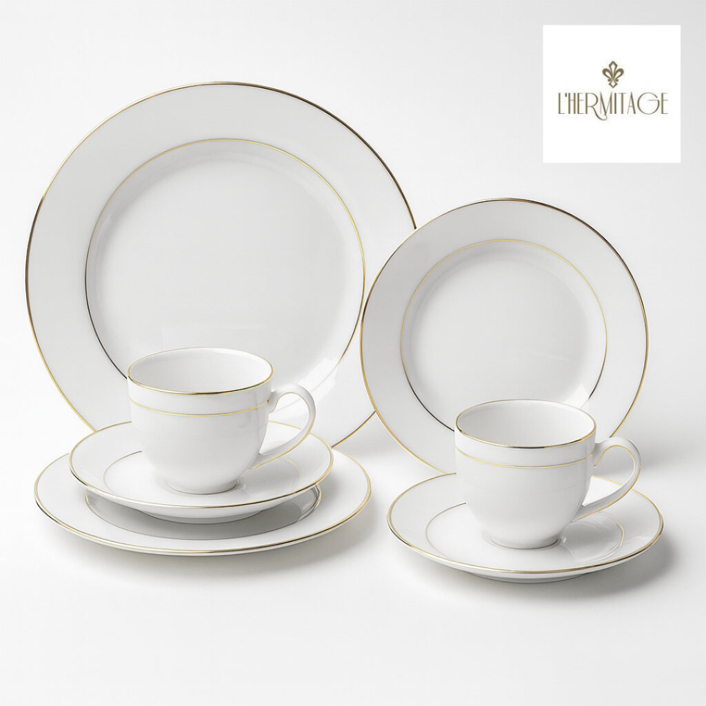 Aparelho de jantar Majesty Gold em porcelana com detalhes dourados