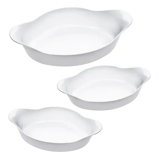 Conjunto branco com três assadeiras ovais Marinex