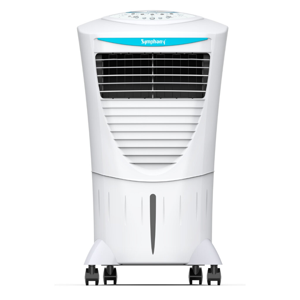 Climatizador de ar portátil branco Symphony com controle remoto