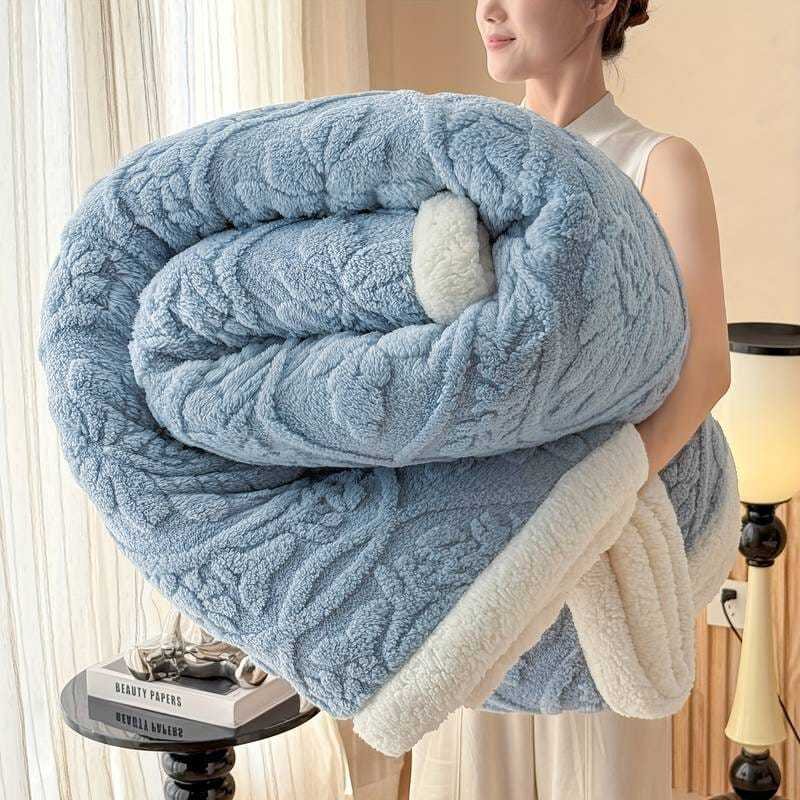 Cobertor manta de casal em jacquard com Sherpa