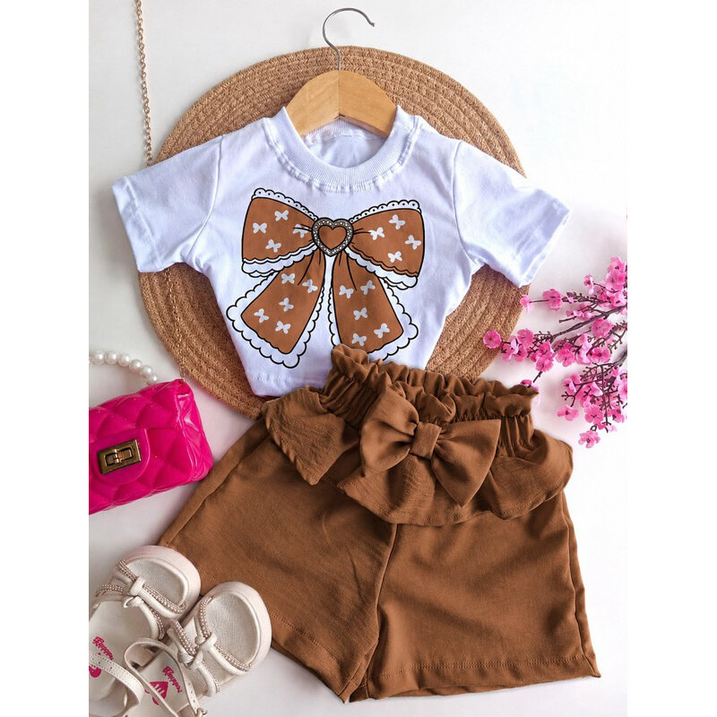 Conjunto infantil feminino de duas peças com detalhe de laço