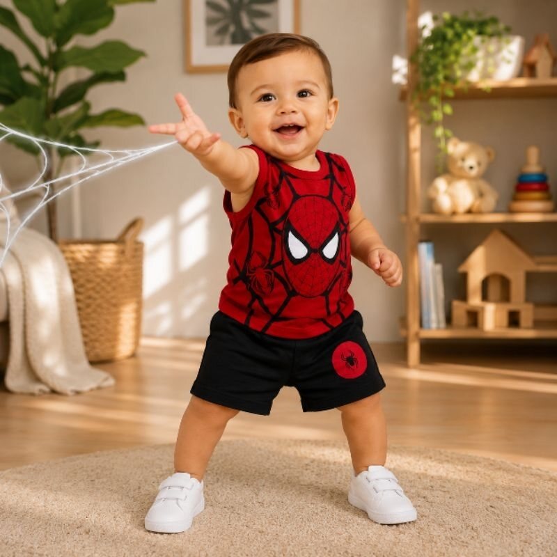 Conjunto infantil de mesversário com regata e short do Homem-Aranha