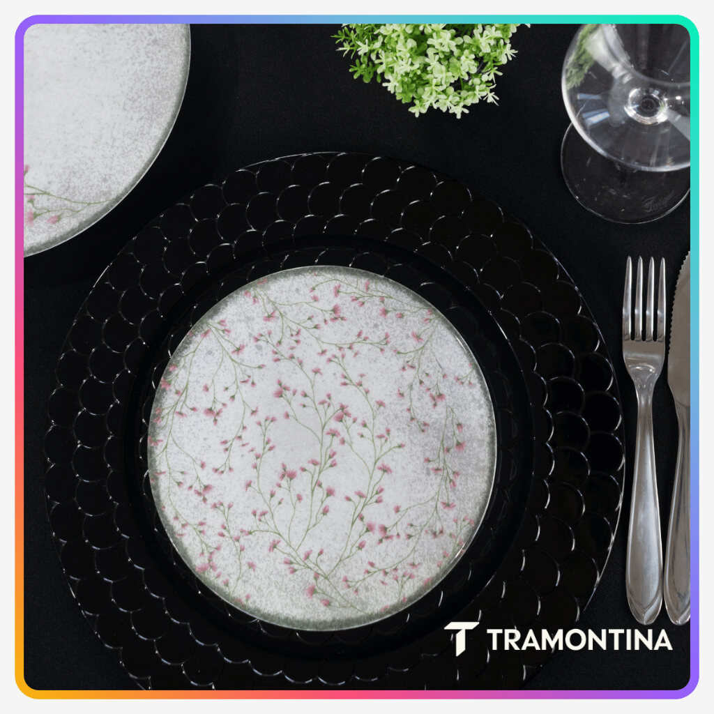 Jogo de pratos Tramontina Floralis em porcelana decorada