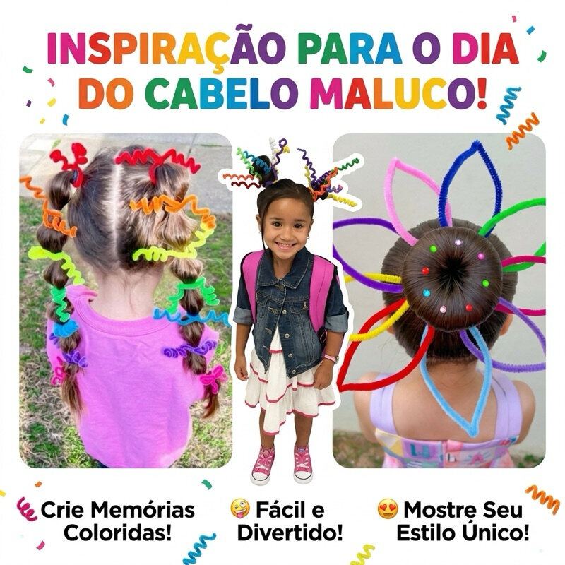 Kit criativo infantil para cabelo maluco com vinte chenilles coloridos