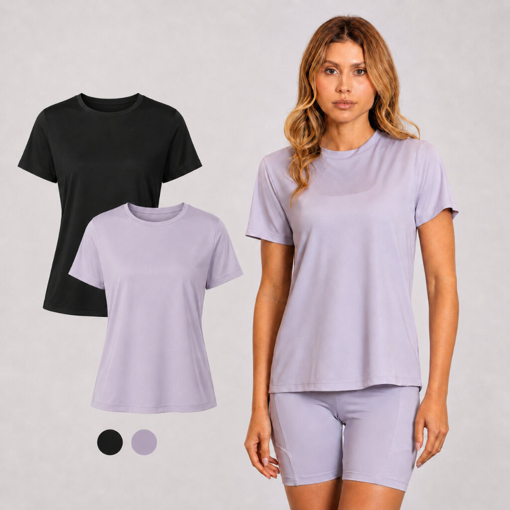 Kit Lovito Vita com duas camisetas femininas esportivas lisas