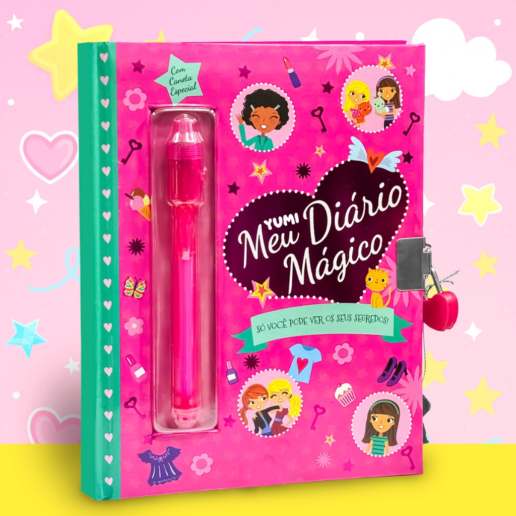 Diário infantil rosa Meu Diário Mágico com caneta invisível e cadeado