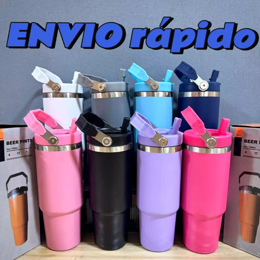 Copo térmico de inox com tampa e canudo