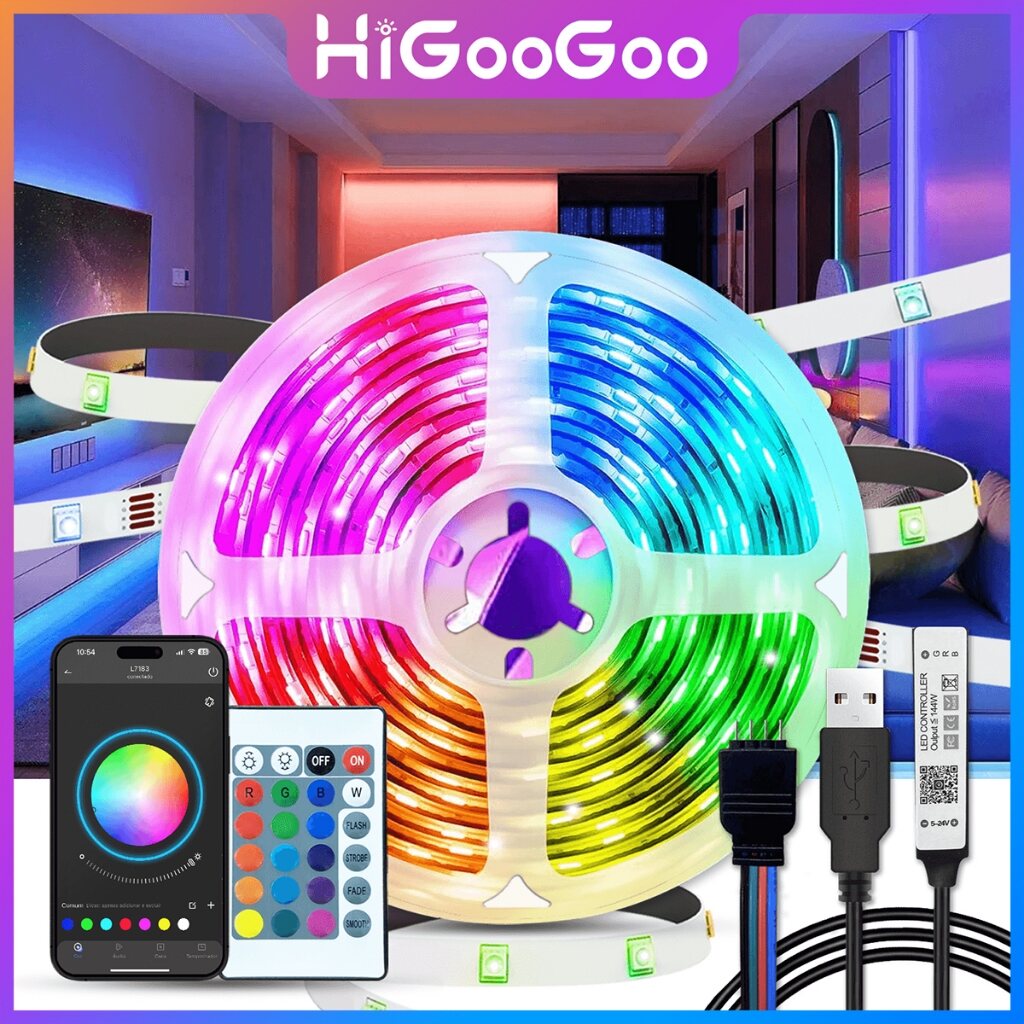 Fita de LED RGB colorida com controle por aplicativo