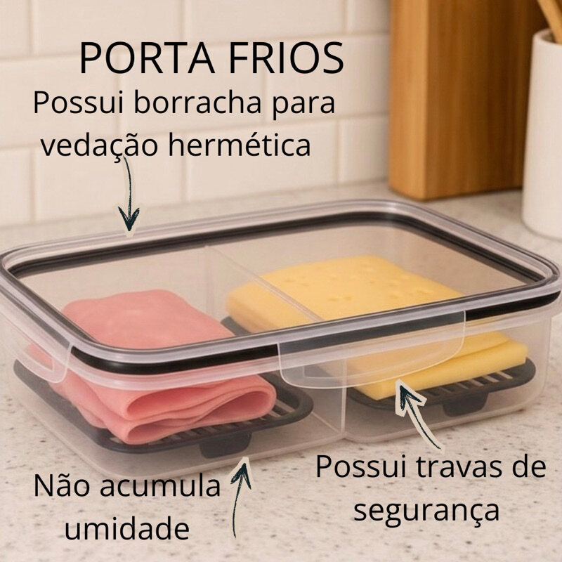 Porta-frios duplo transparente com presunto e queijo