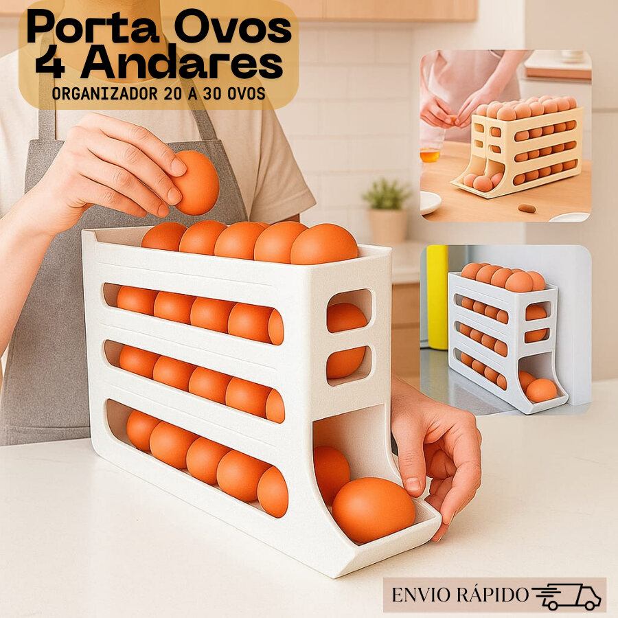 Porta-ovos rolante branco com quatro andares